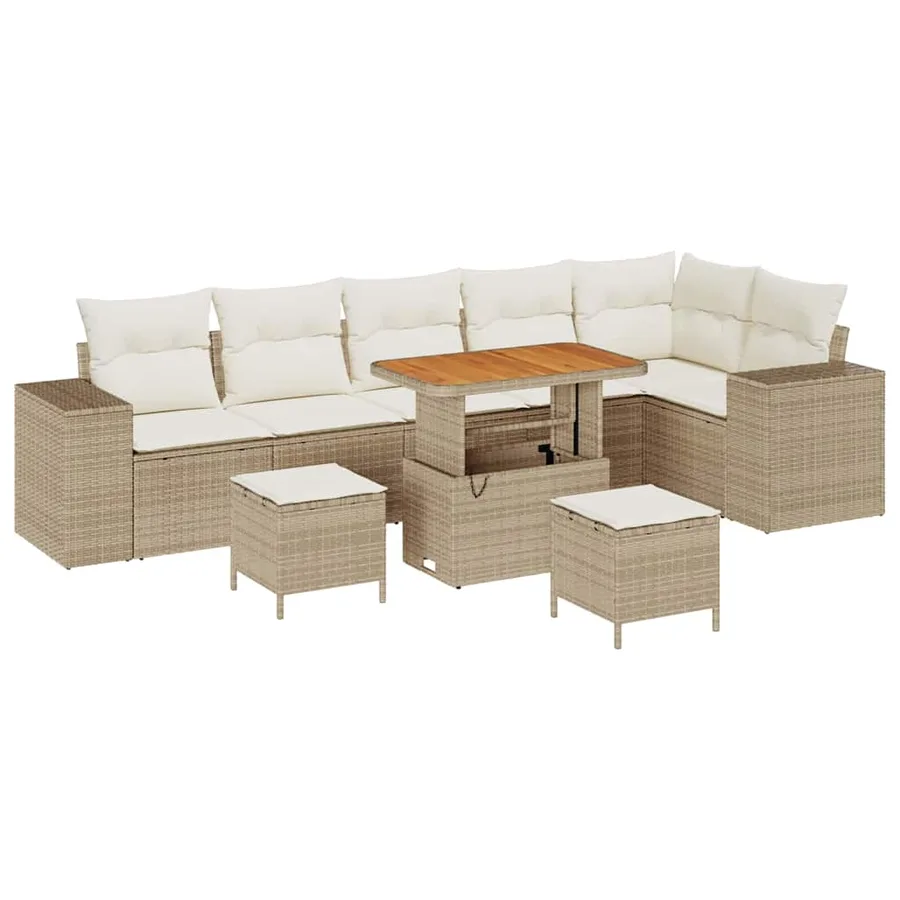 Ensemble de canapé de jardin 9 pcs Beige et crème polyrotin - 2