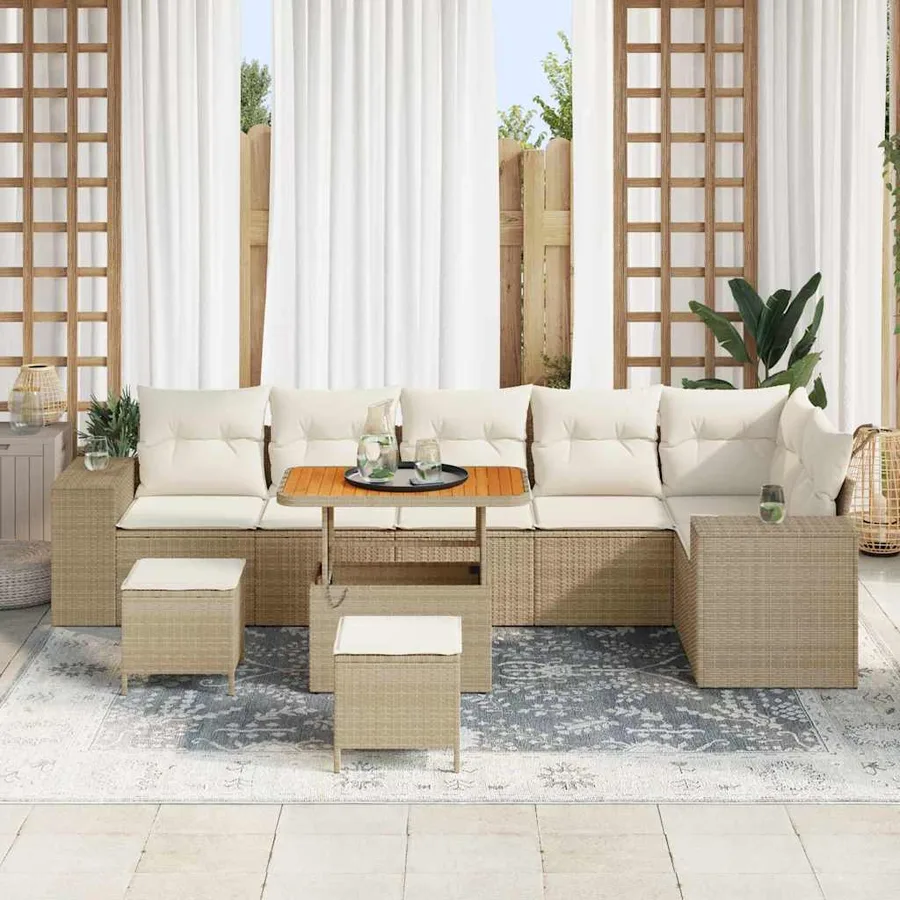 Ensemble de canapé de jardin 9 pcs Beige et crème polyrotin - 3