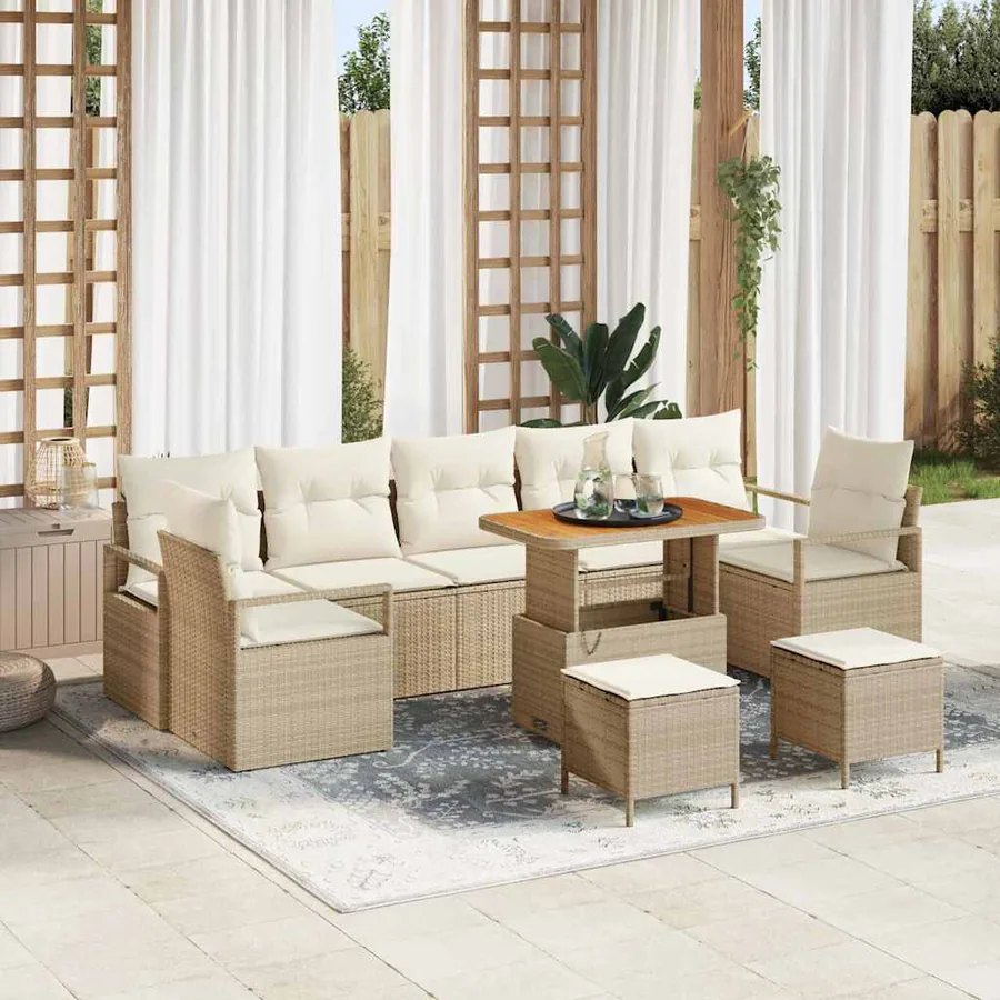 Ensemble de canapé de jardin avec coussin 10 pcs Beige et crème