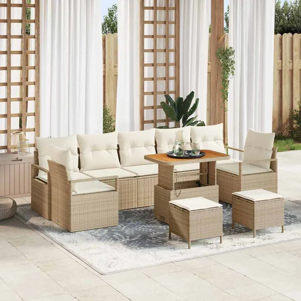 Ensemble de canapé de jardin avec coussin 10 pcs Beige et crème