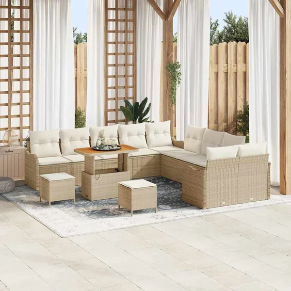 Ensemble de canapé de jardin avec coussin 13 pcs Beige et crème