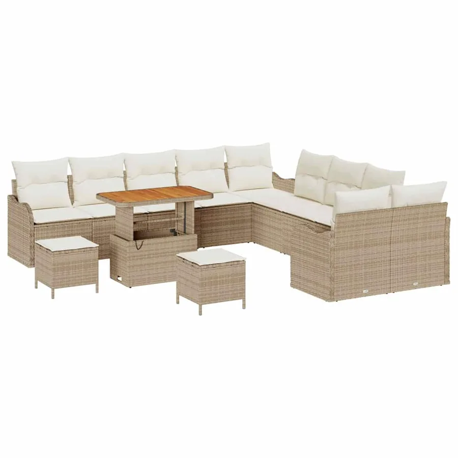 Ensemble de canapé de jardin avec coussin 13 pcs Beige et crème - 2