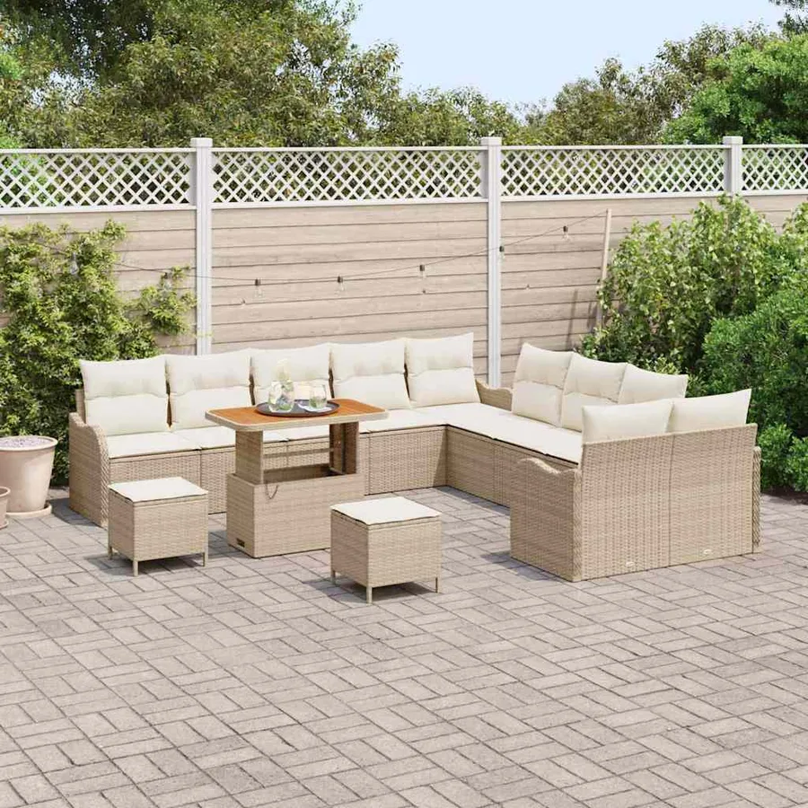 Ensemble de canapé de jardin avec coussin 13 pcs Beige et crème - 3