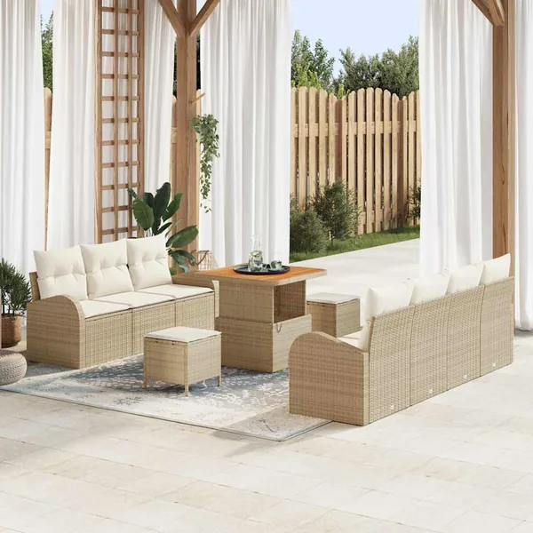 Ensemble de canapé de jardin avec coussin 10 pcs Beige et crème