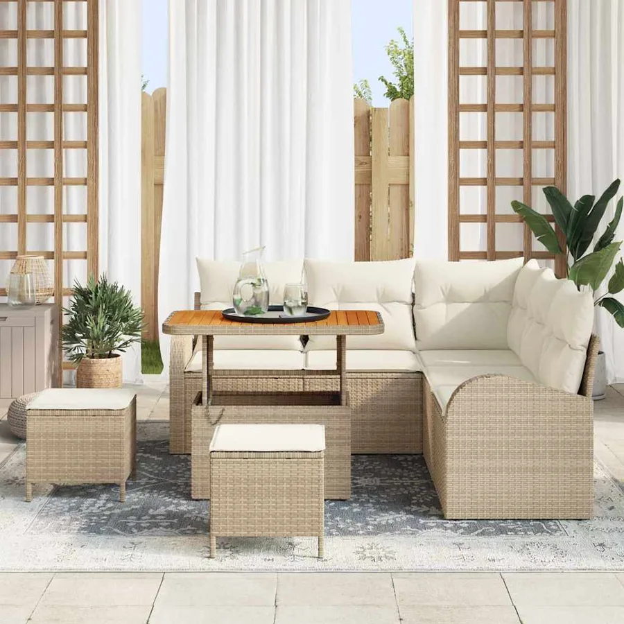 Ensemble de canapé de jardin avec coussin 8 pcs Beige et crème - 3