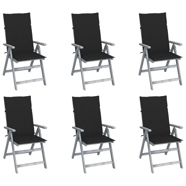 Chaises inclinables de jardin lot de 6 et coussins Bois acacia