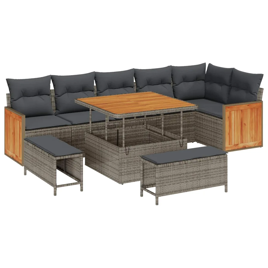 Ensemble de canapé de jardin avec coussin 9 pcs Gris - 2