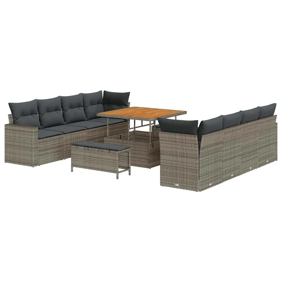 Ensemble de canapé de jardin avec coussin 12 pcs Gris polyrotin - 2