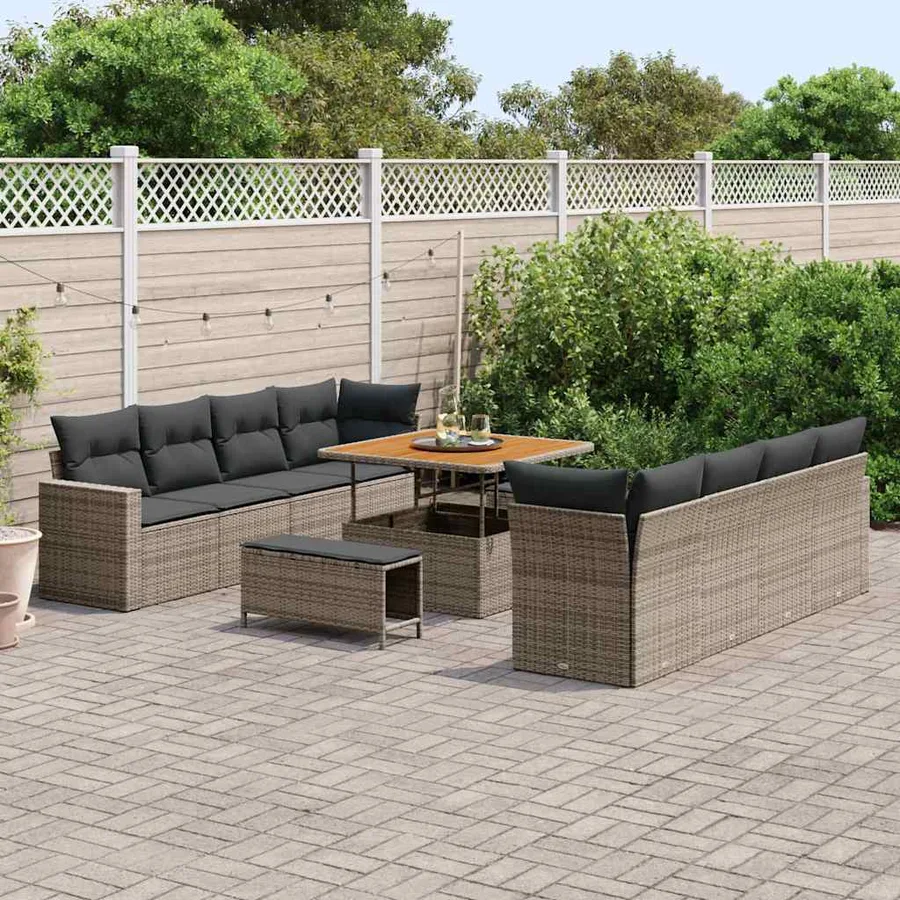 Ensemble de canapé de jardin avec coussin 12 pcs Gris polyrotin - 3