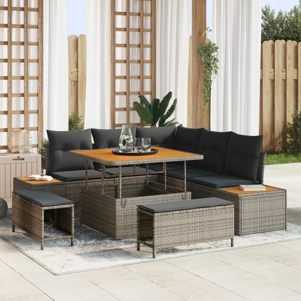 Ensemble de canapé de jardin avec coussin 8 pcs Gris