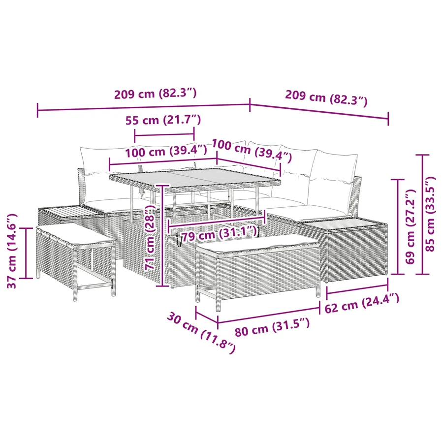 Ensemble de canapé de jardin avec coussin 8 pcs Gris - 15