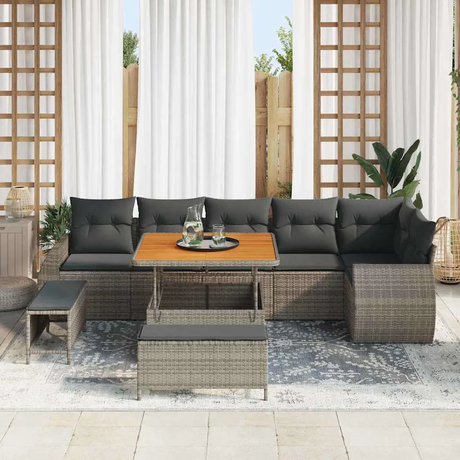 Ensemble de canapé de jardin 9 pcs Gris Poly Rattan - 3