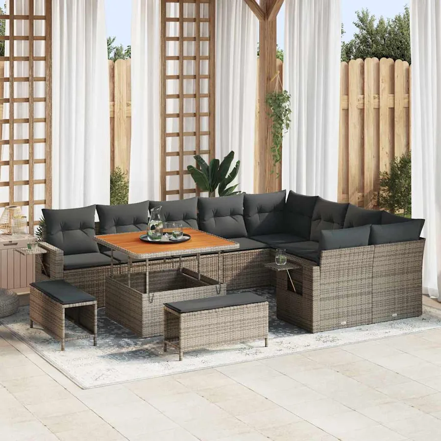 Ensemble de canapé de jardin avec coussin 12 pcs Gris polyrotin