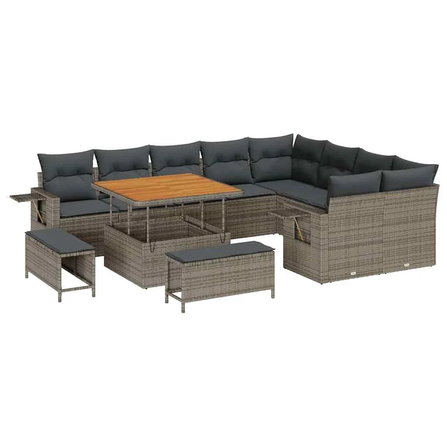 Ensemble de canapé de jardin avec coussin 12 pcs Gris polyrotin - 2