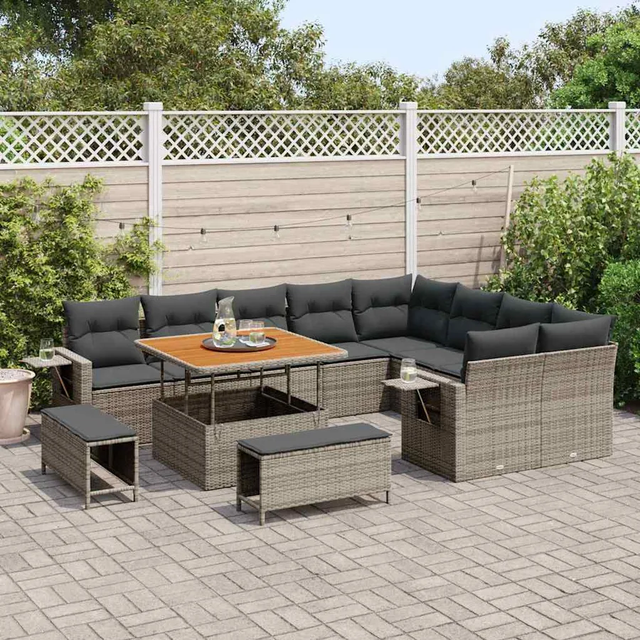 Ensemble de canapé de jardin avec coussin 12 pcs Gris polyrotin - 3