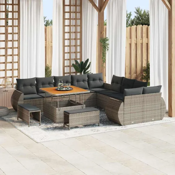 Ensemble de canapé de jardin avec coussin 13 pcs Gris