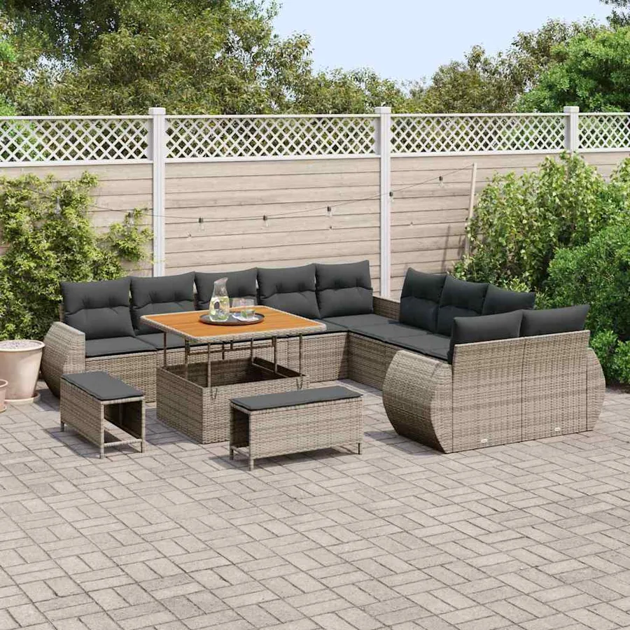 Ensemble de canapé de jardin avec coussin 13 pcs Gris - 3