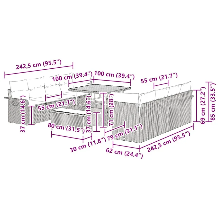 Ensemble de canapé de jardin Gris 100 x 100 x 71 cm - 18