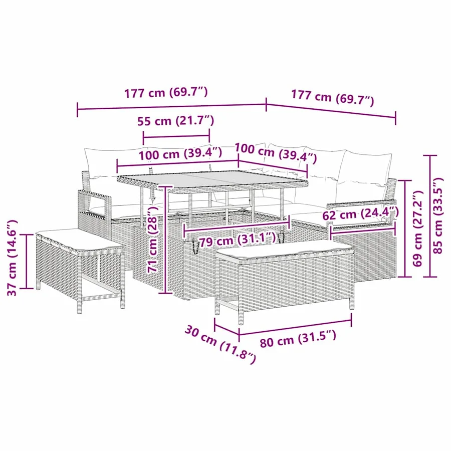 Ensemble de canapé de jardin avec coussin 8 pcs Gris - 18