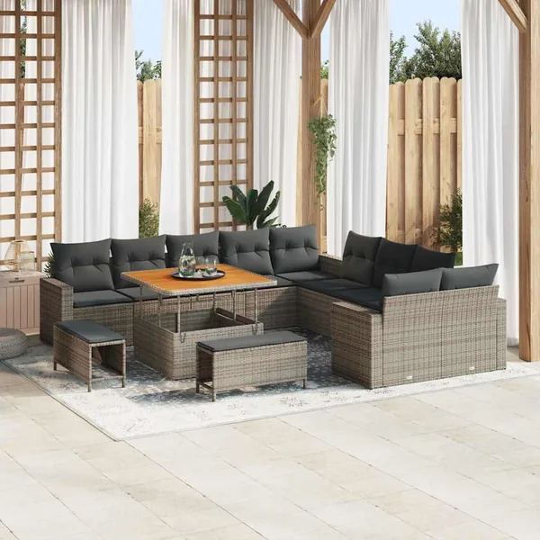 Ensemble de canapé de jardin avec coussin 17 pcs Gris polyrotin