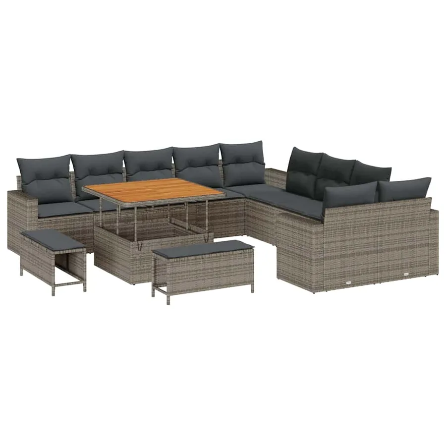 Ensemble de canapé de jardin avec coussin 17 pcs Gris polyrotin - 2