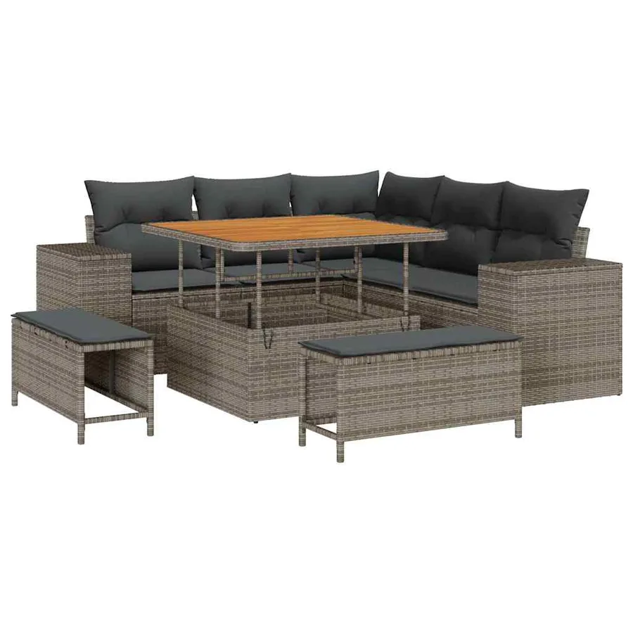 Ensemble de canapé de jardin avec coussin 8 pcs Gris polyrotin - 2
