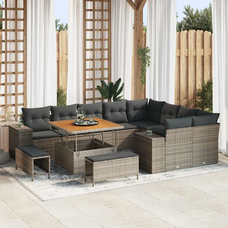 Ensemble de canapé de jardin avec coussin 12 pcs Gris