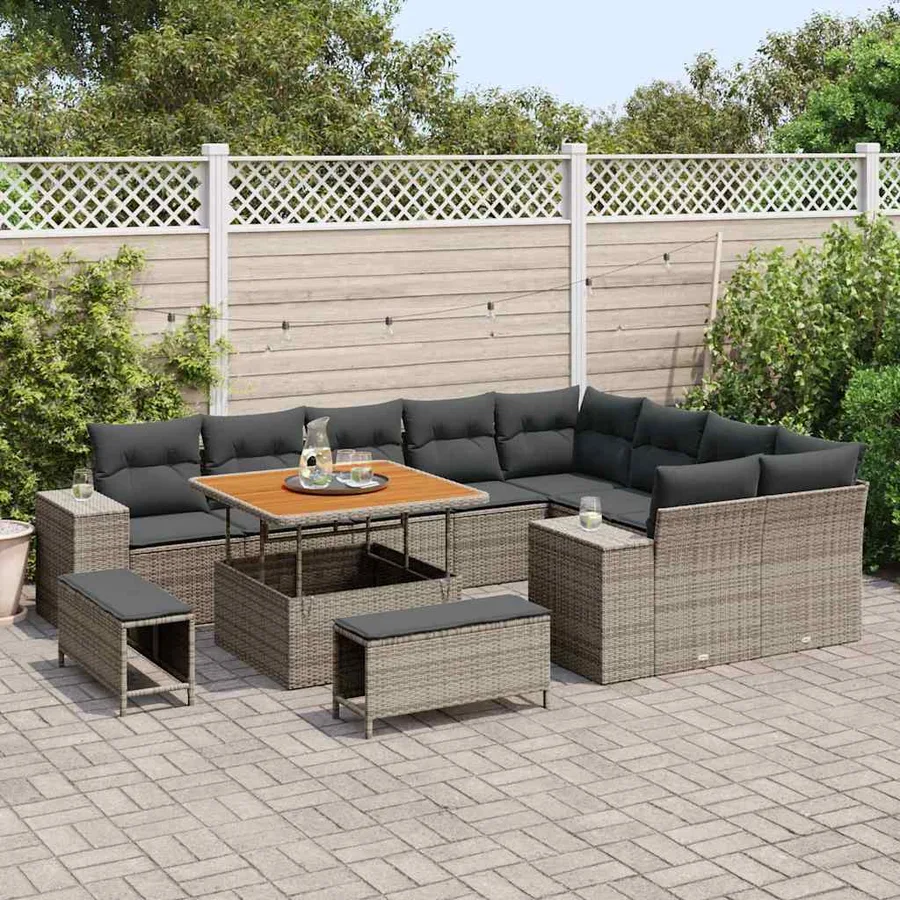 Ensemble de canapé de jardin avec coussin 12 pcs Gris - 3