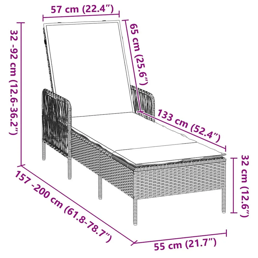 Transat Marron et crème blanche 55 x 200 x 92 cm polyrotin - 12