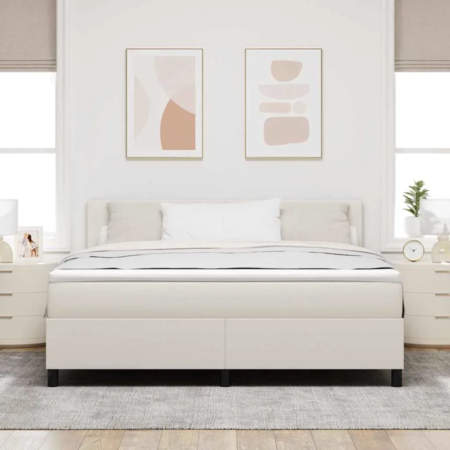 Lit à ressorts avec tête de lit Crème et Blanc 180 x 200 cm - 4