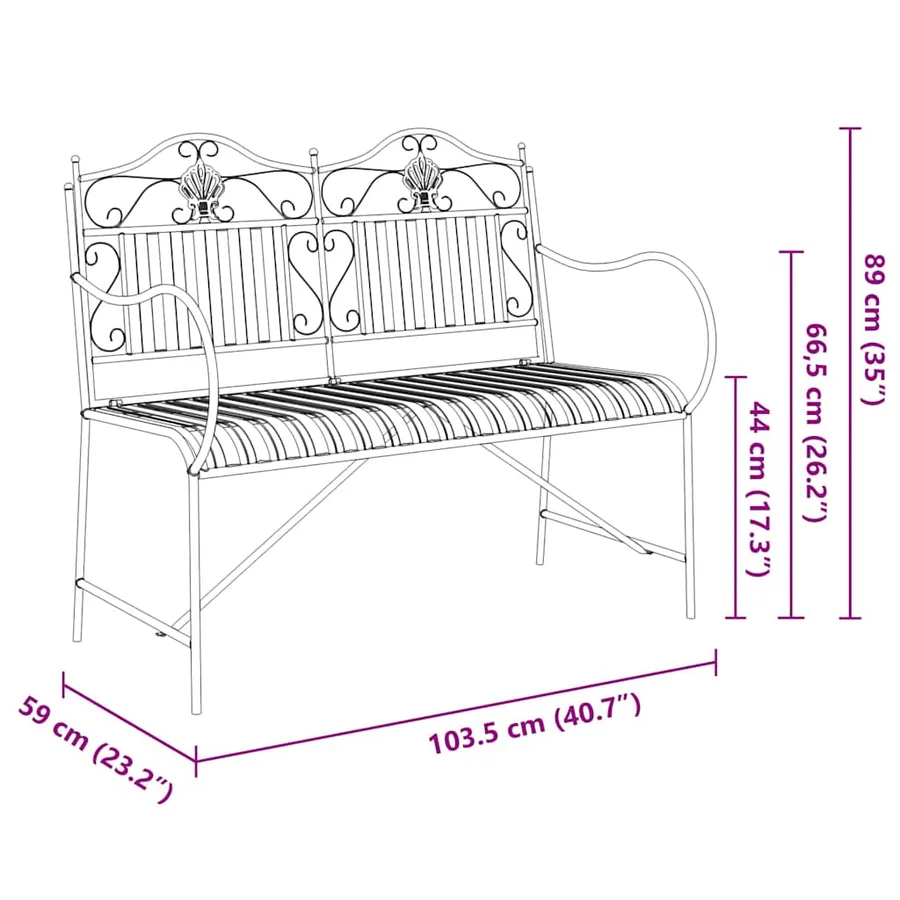 Banc de jardin Noir 103,5 x 59 x 89 cm Acier - 9