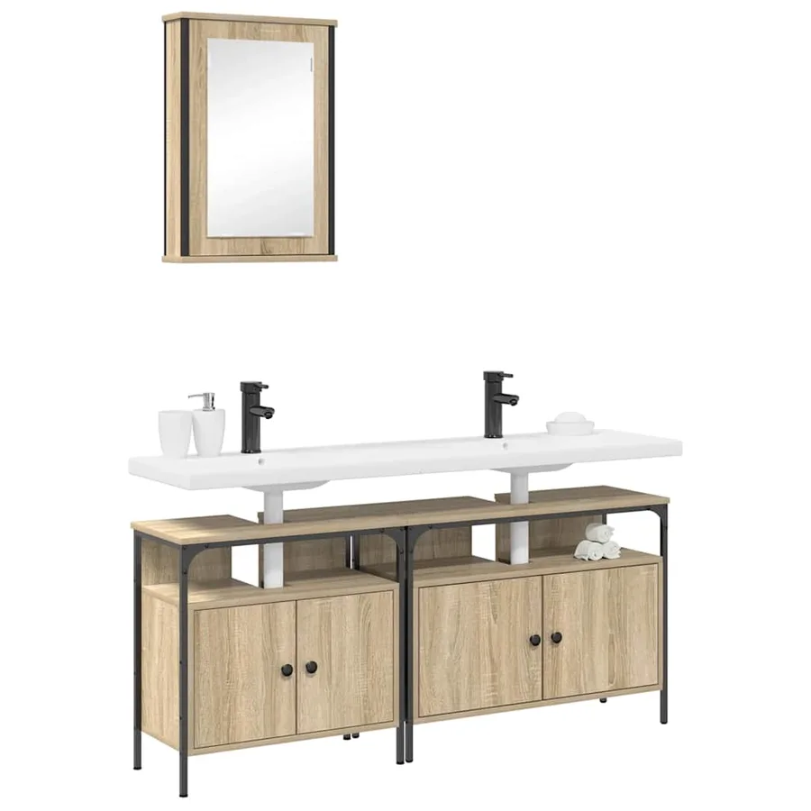 Ensemble de mobilier de salle de bain avec étagère 3 pcs Marron - 3