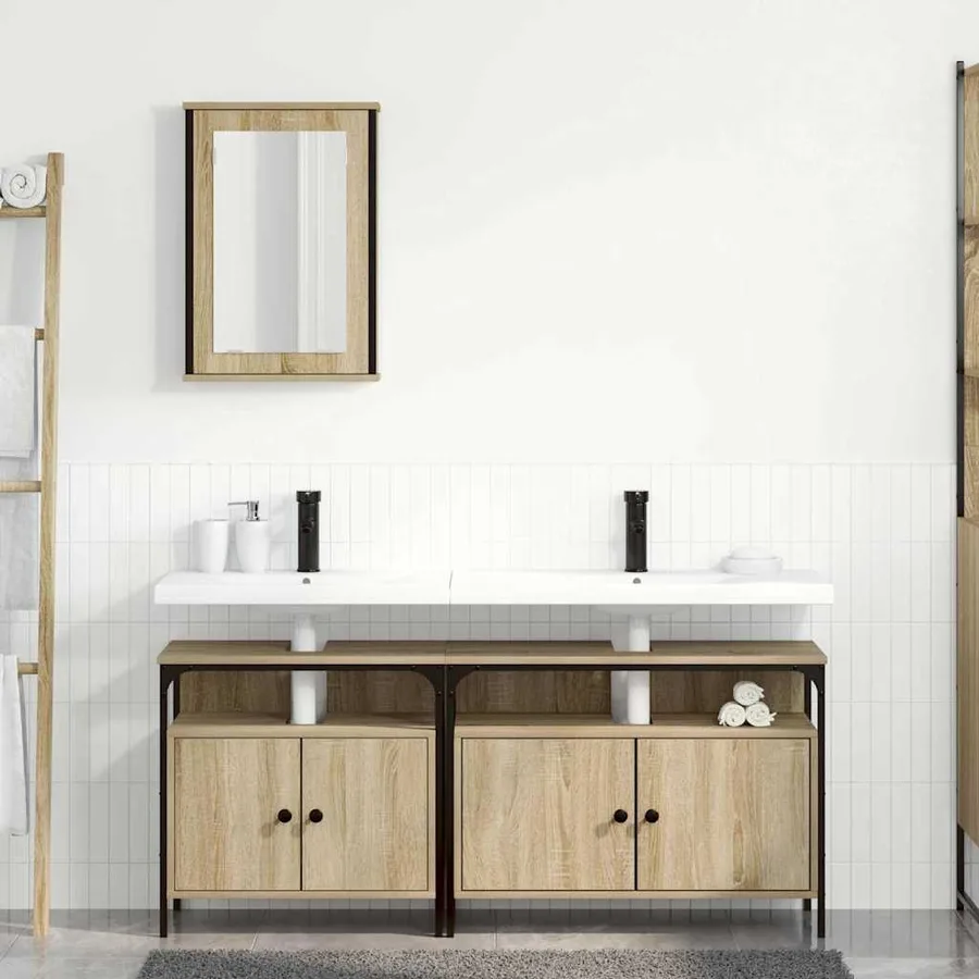 Ensemble de mobilier de salle de bain avec étagère 3 pcs Marron - 4