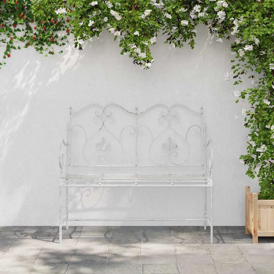Banc de jardin Blanc antique 104 x 54 x 93 cm Acier - 3