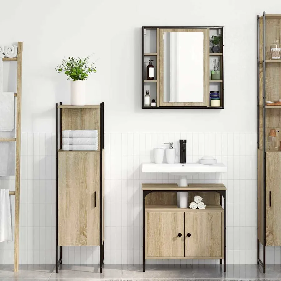 Ensemble de mobilier de salle de bain avec étagère 3 pcs Marron