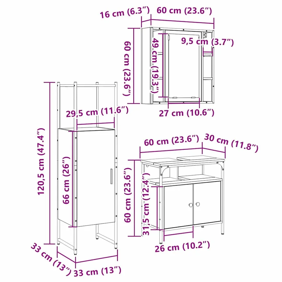 Ensemble de mobilier de salle de bain avec étagère 3 pcs Marron - 15