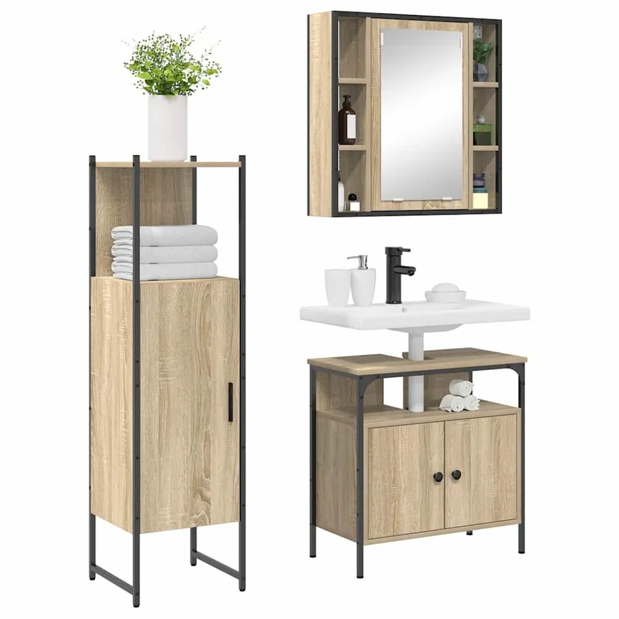 Ensemble de mobilier de salle de bain avec étagère 3 pcs Marron - 3