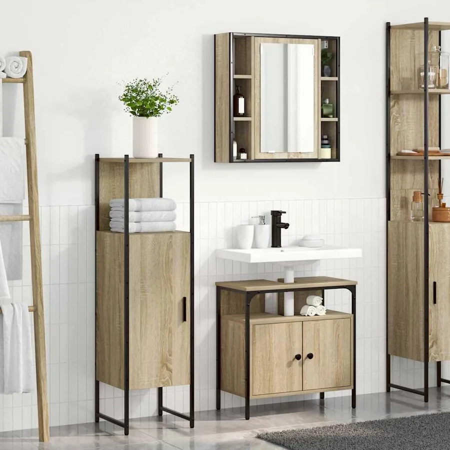 Ensemble de mobilier de salle de bain avec étagère 3 pcs Marron - 4