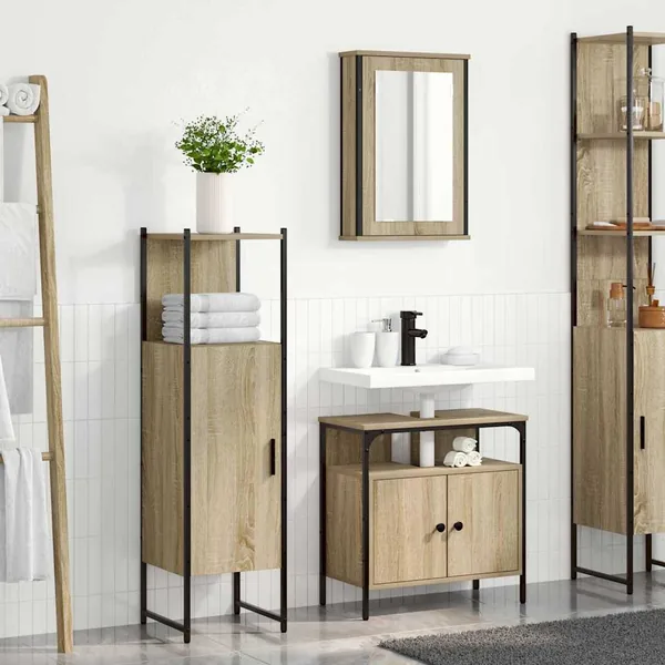 Ensemble de mobilier de salle de bain avec étagère 3 pcs Marron