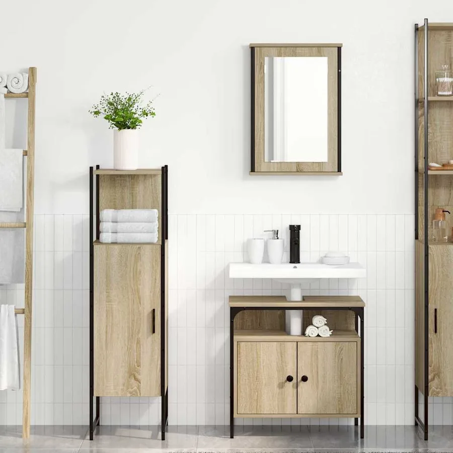Ensemble de mobilier de salle de bain avec étagère 3 pcs Marron - 4