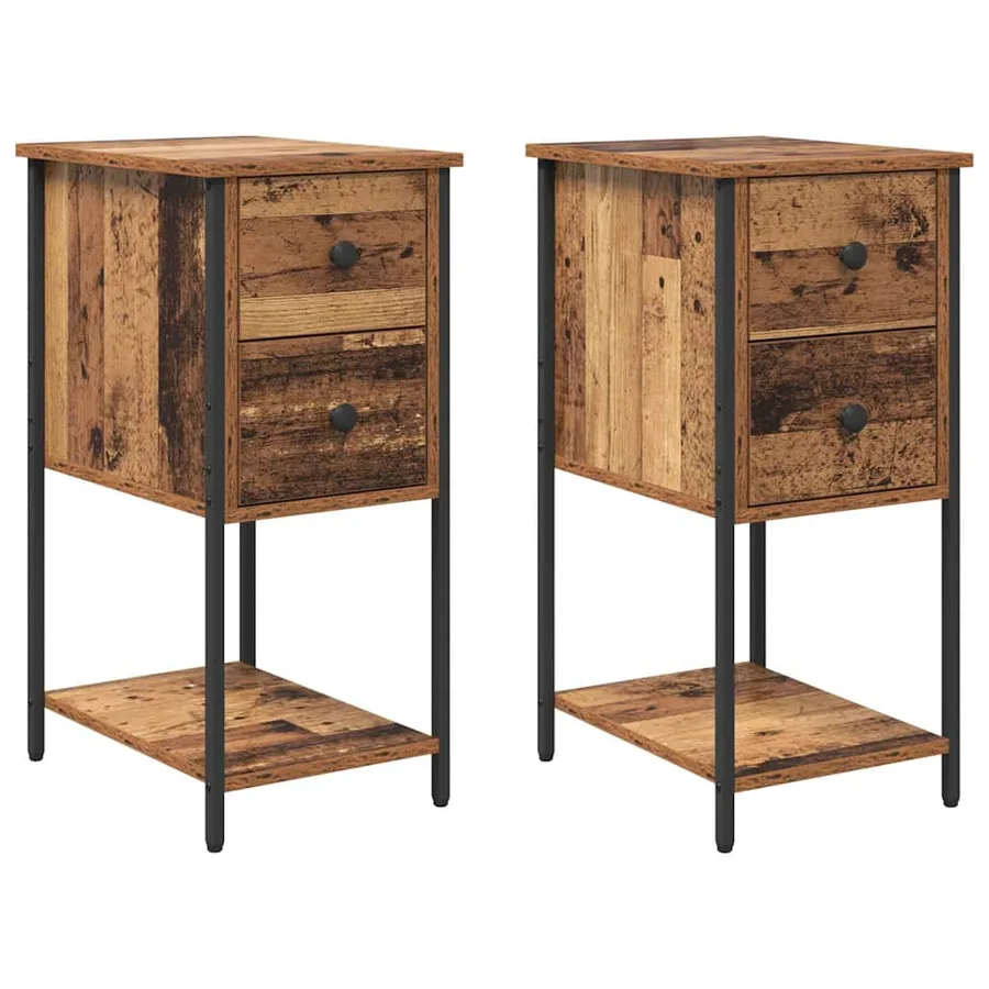 Cabinet de chevet avec tiroir 2 pcs Bois ancien 32 x 42 x 70 cm - 2
