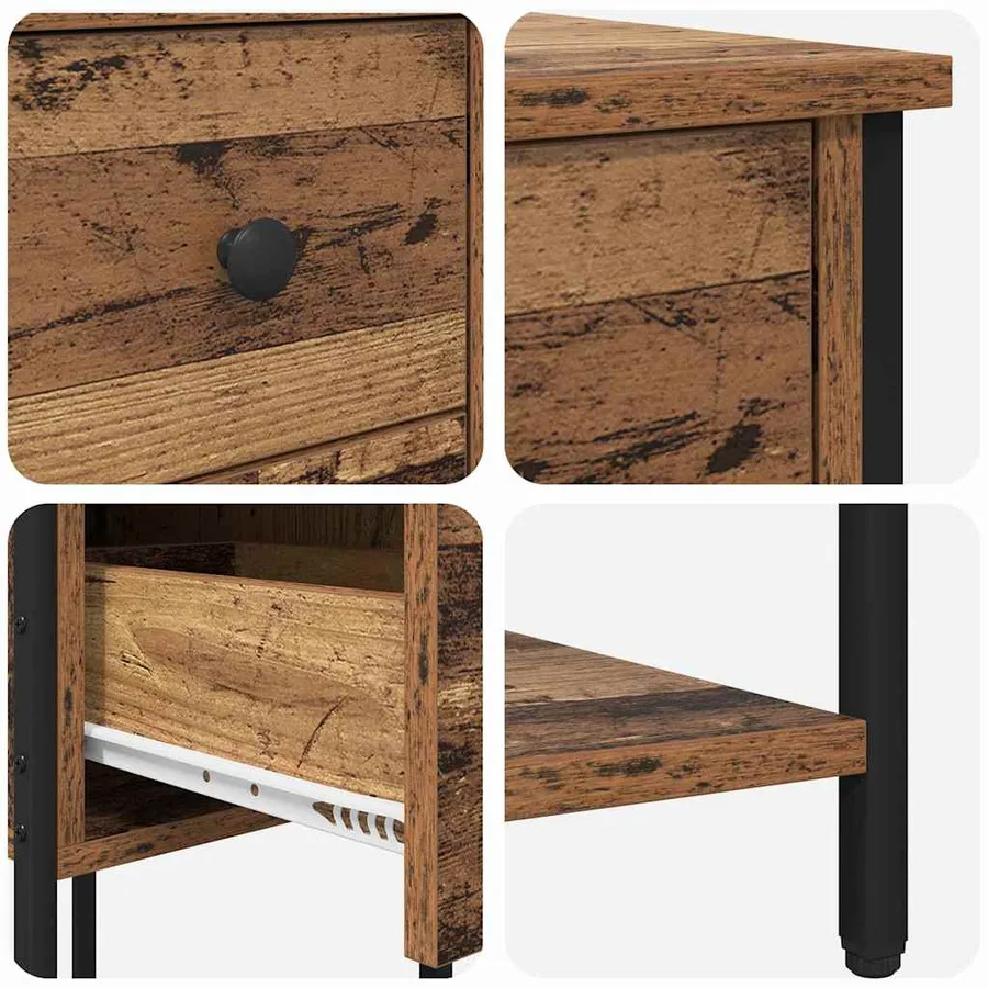 Cabinet de chevet avec tiroir 2 pcs Bois ancien 32 x 42 x 70 cm - 8