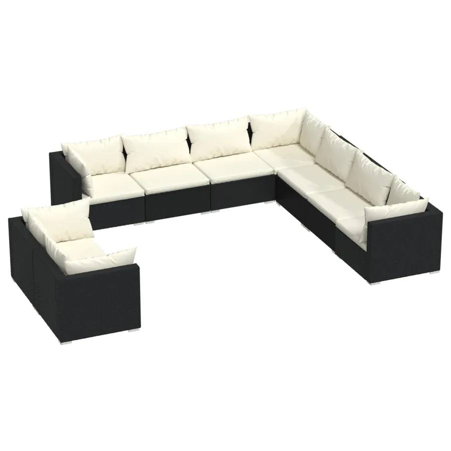 Salon de jardin 9 pcs avec coussins Noir Résine tressée - 2