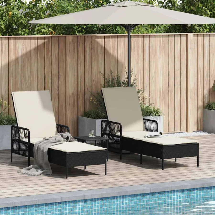 Transat 3 pcs Noir et blanc crème 55 x 200 x 92 cm polyrotin