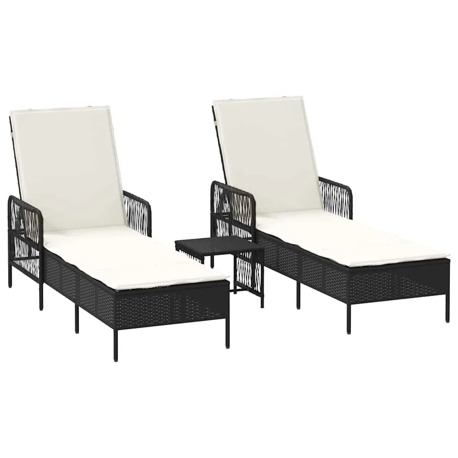 Transat 3 pcs Noir et blanc crème 55 x 200 x 92 cm polyrotin - 2