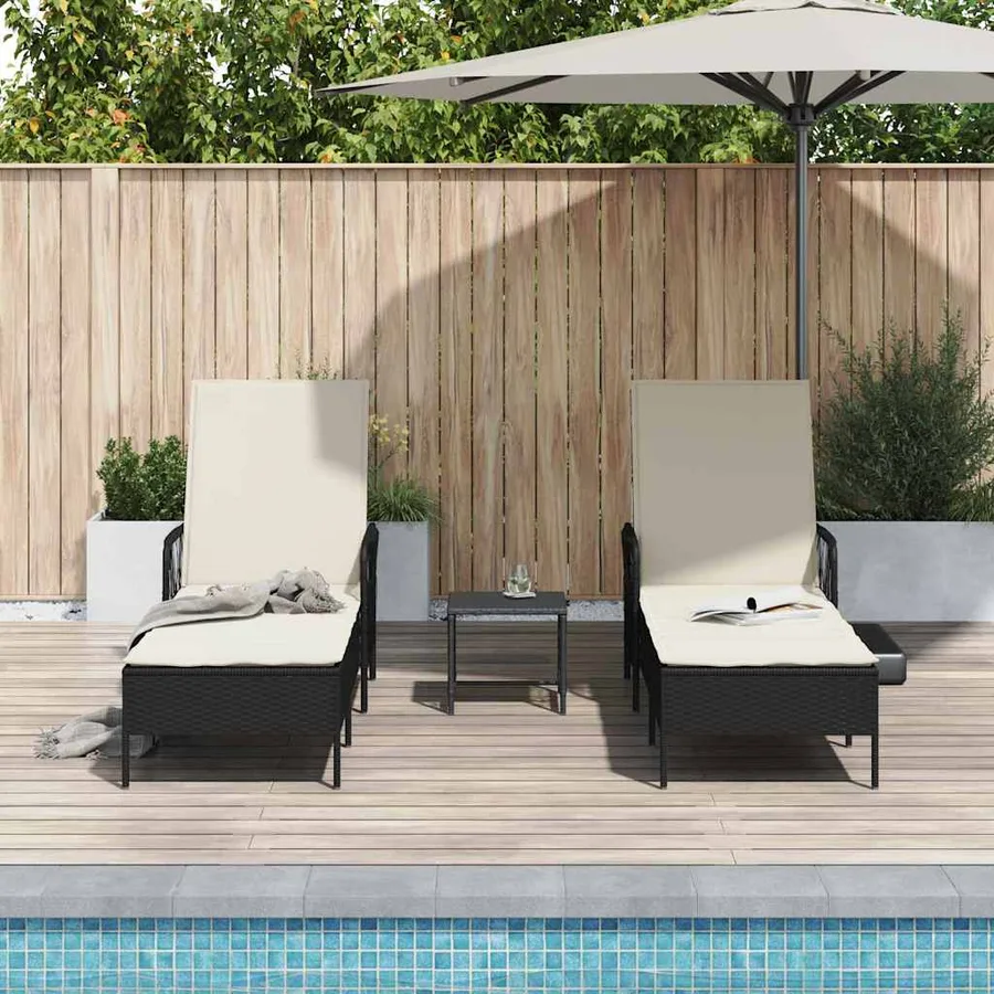 Transat 3 pcs Noir et blanc crème 55 x 200 x 92 cm polyrotin - 4