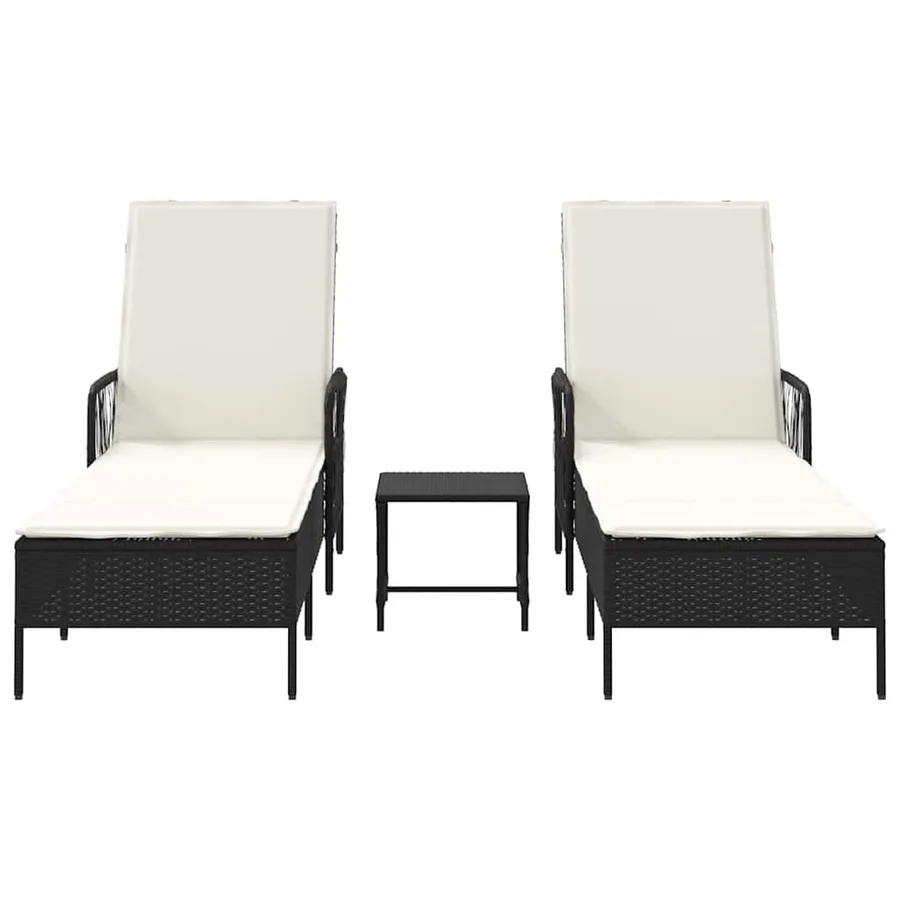 Transat 3 pcs Noir et blanc crème 55 x 200 x 92 cm polyrotin - 7