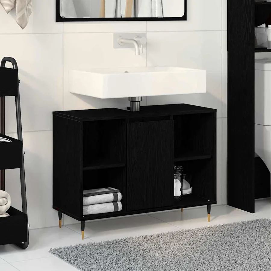 Cabinet de salle de bain Noir 80 x 33 x 60 cm Bois d'ingénierie