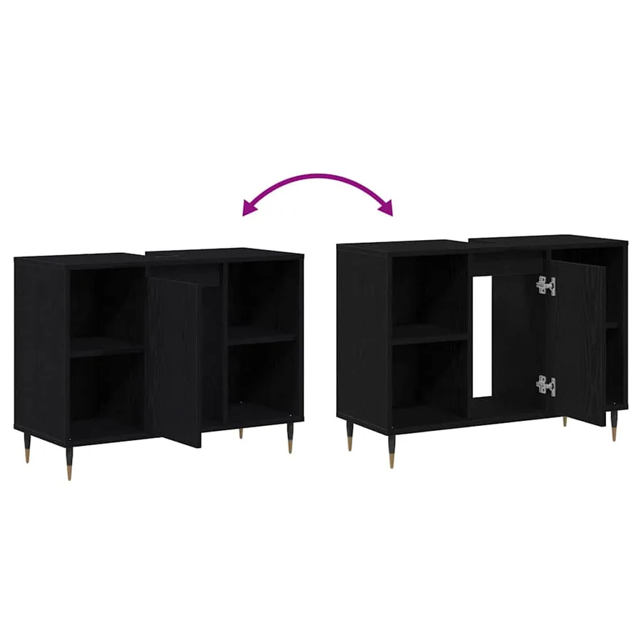 Cabinet de salle de bain Noir 80 x 33 x 60 cm Bois d'ingénierie - 12