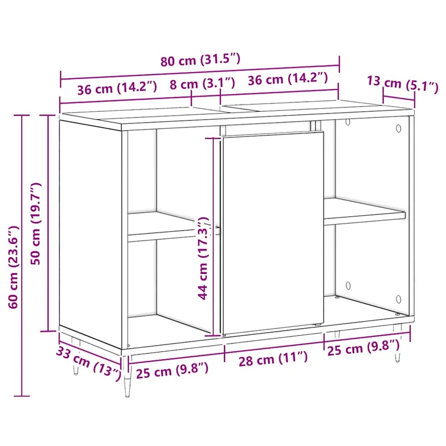 Cabinet de salle de bain Noir 80 x 33 x 60 cm Bois d'ingénierie - 14
